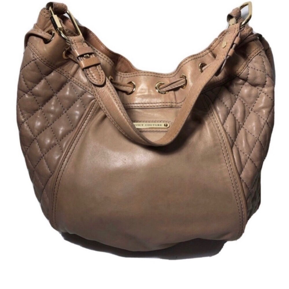 Juicy Couture Taupe Quilted Leather Hobo Shoulder Bag